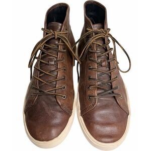 Frye Brett High Top Leather Sneakers Brown Lace Up Casual Mens 10.5 Minimalist